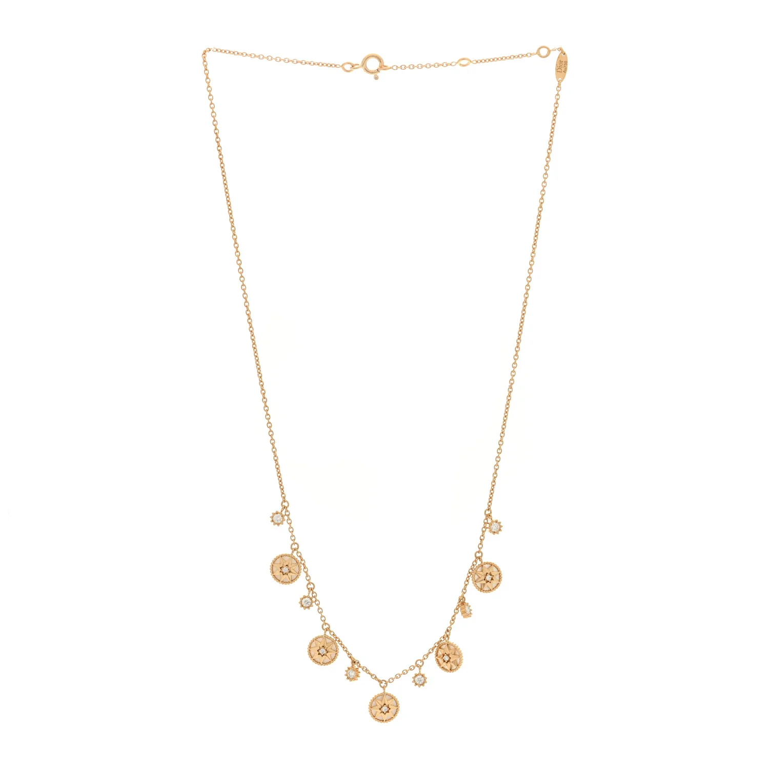 18K Yellow Gold Diamond Mother of Pearl Rose Des Vents 5-Station Necklace - Image 3