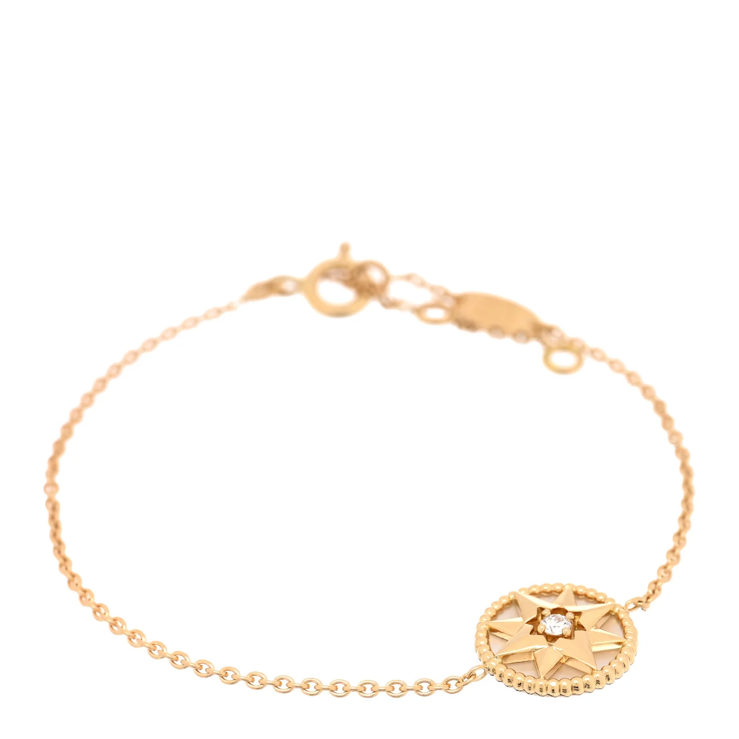 18K Yellow Gold Diamond Mother of Pearl Rose Des Vents Bracelet