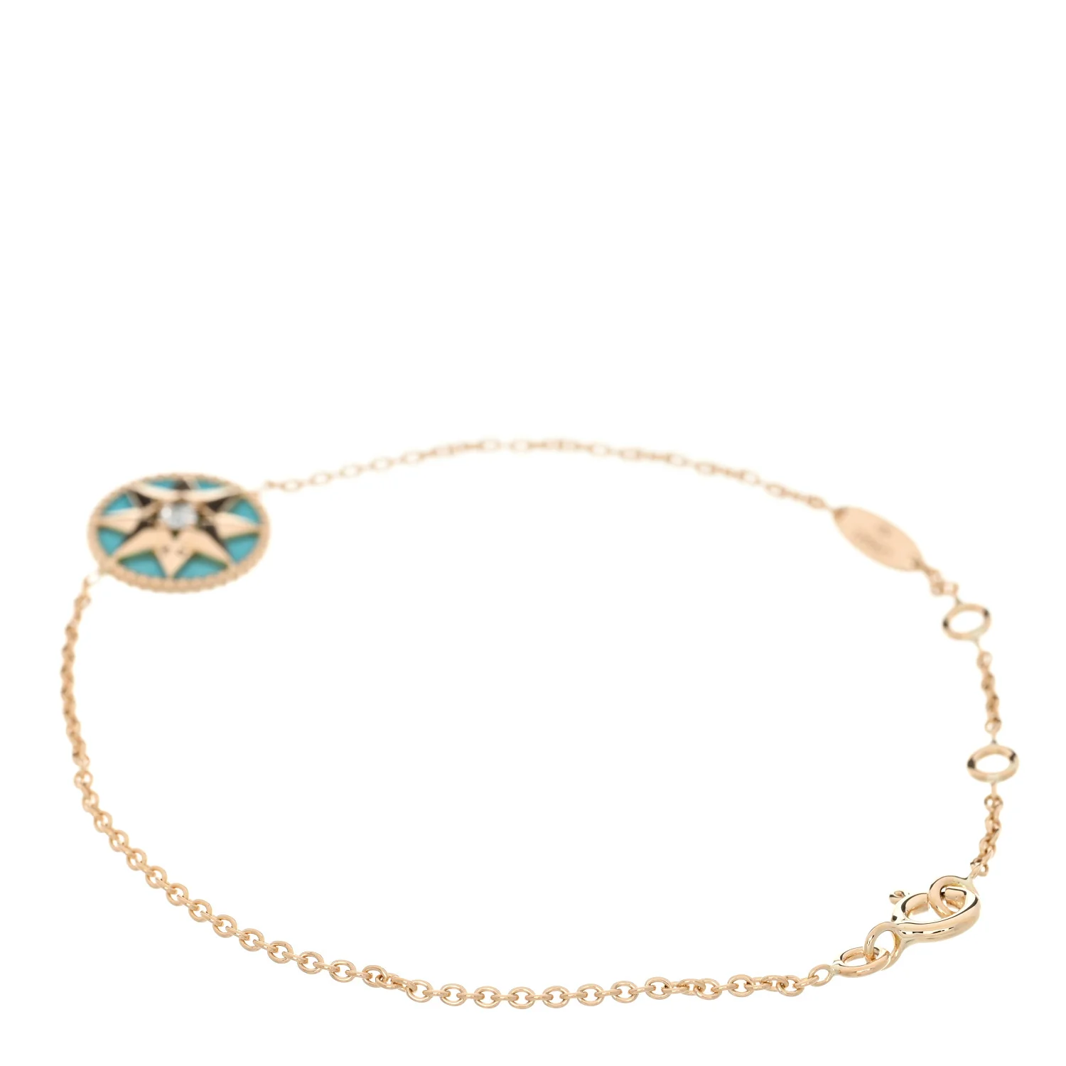 18K Yellow Gold Diamond Turquoise Rose des Vents Bracelet - Image 2
