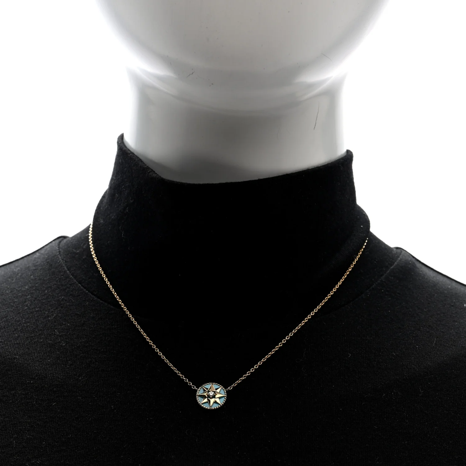 18K Yellow Gold Diamond Turquoise Rose Des Vents Necklace - Image 2