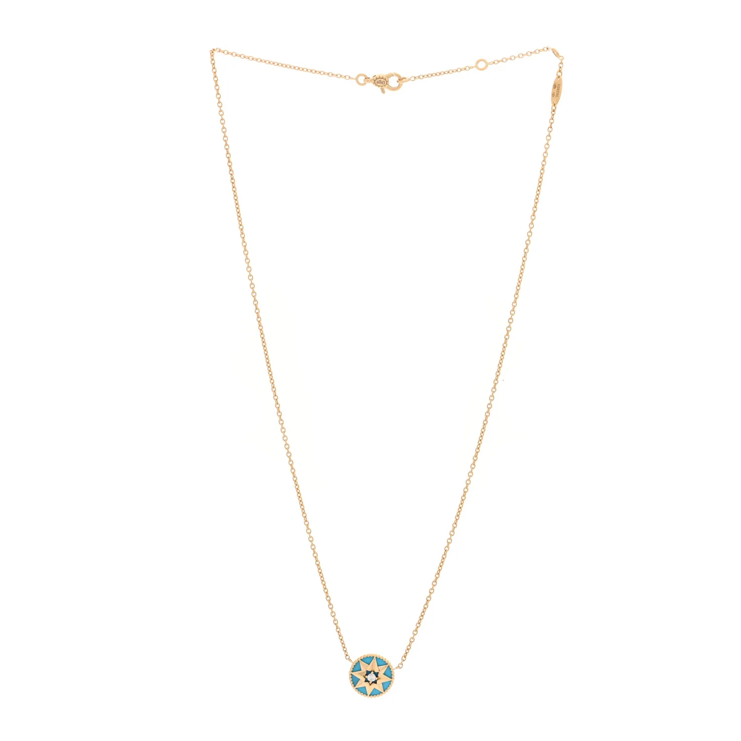 18K Yellow Gold Diamond Turquoise Rose Des Vents Necklace - Image 3