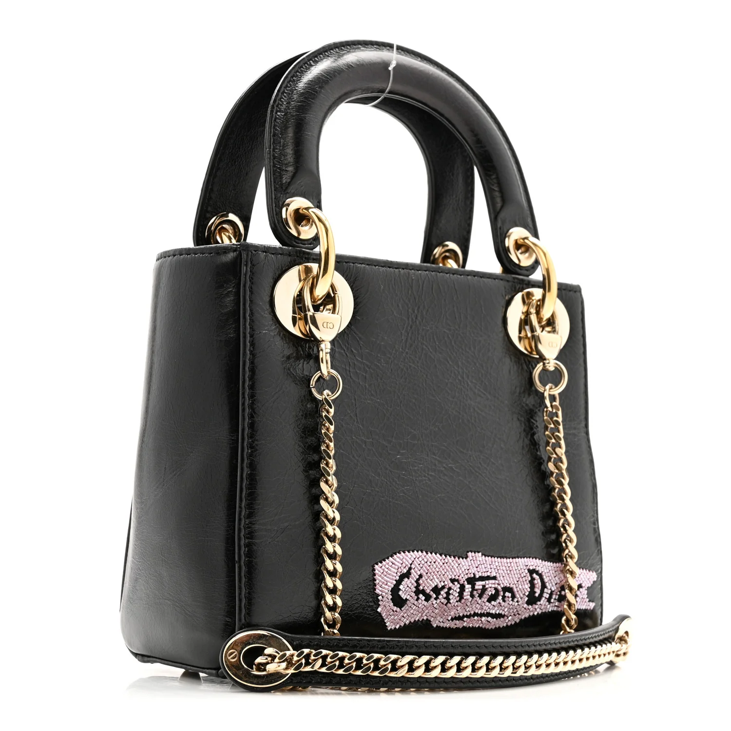 Calfskin Beaded Mini Lady Dior Black - Image 3