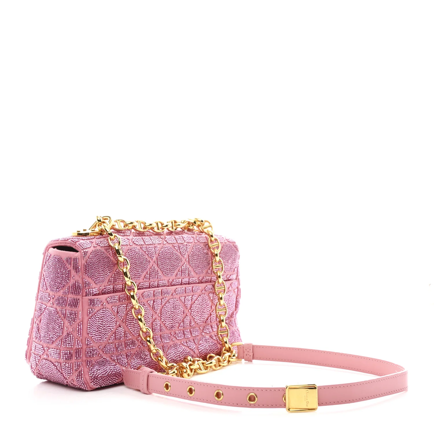 Calfskin Beaded Small Caro Bag Pink - Image 3