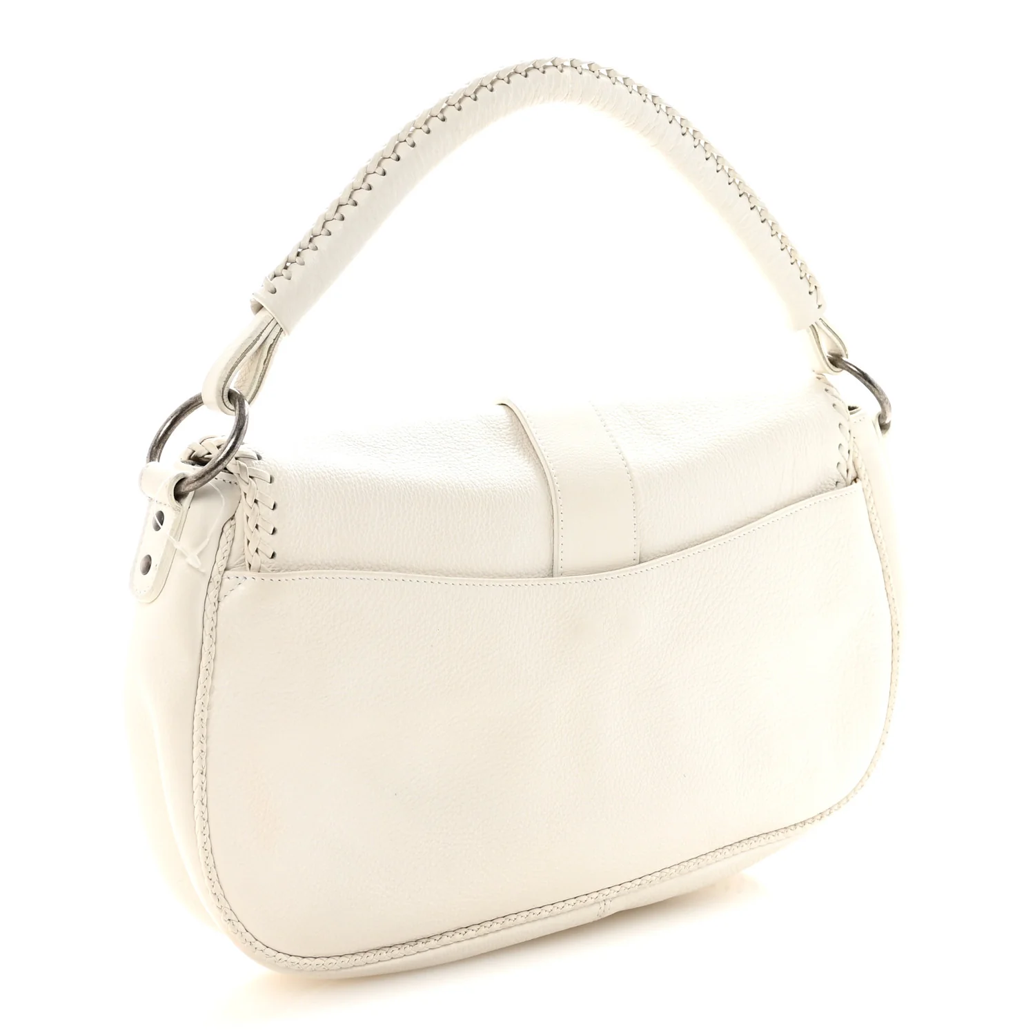 Calfskin Braided Gaucho Double Saddle Bag White - Image 3