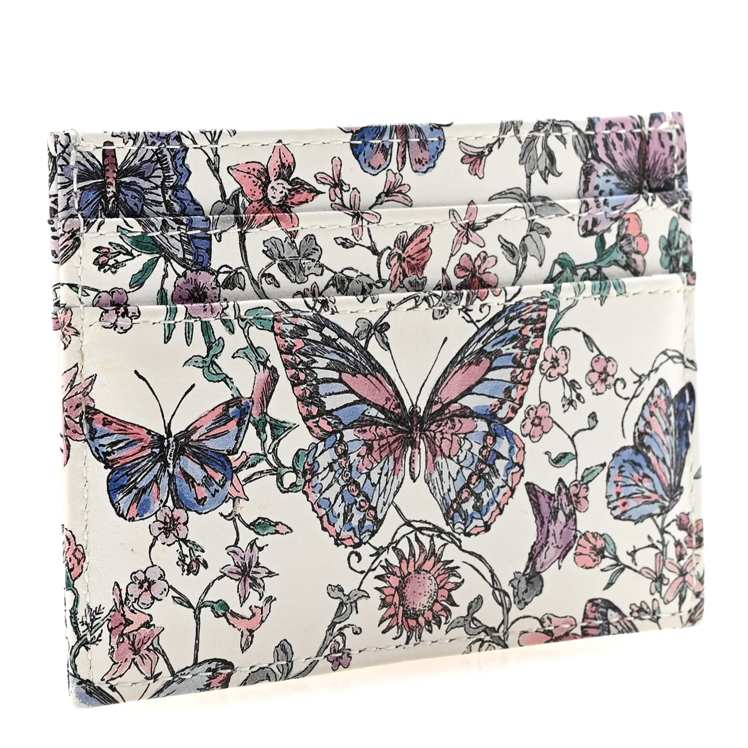 Calfskin Butterfly Printed Caro Five-Slot Card Holder White Multicolor - Image 3