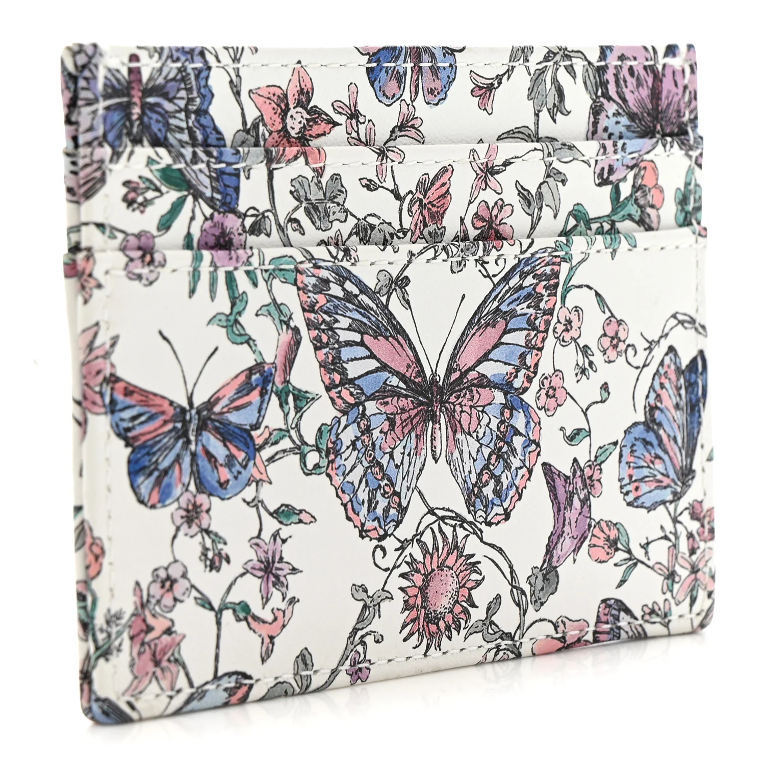 Calfskin Butterfly Printed Caro Five-Slot Card Holder White Multicolor - Image 3
