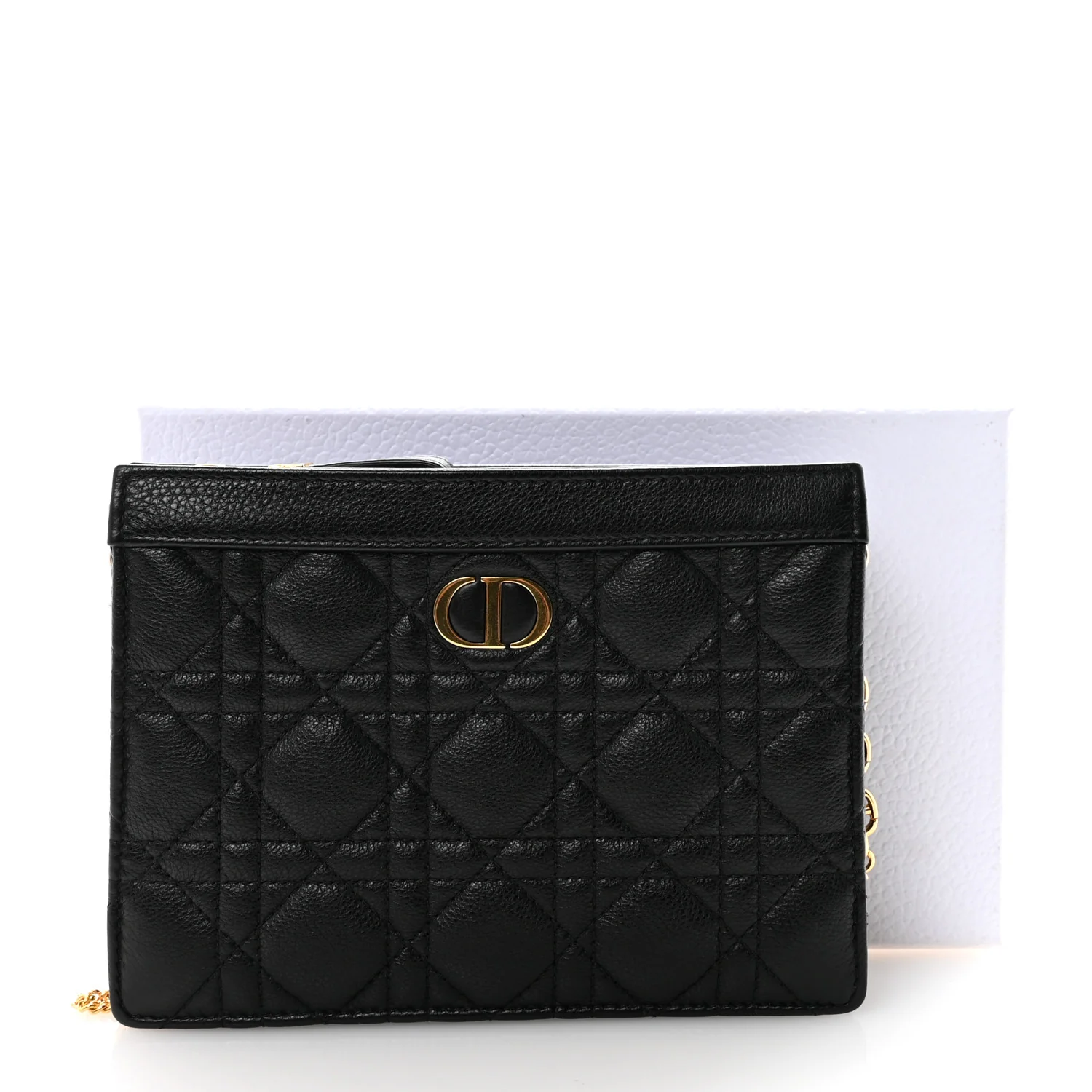 Calfskin Cannage Caro Zipped Pouch With Chain Black - Image 10