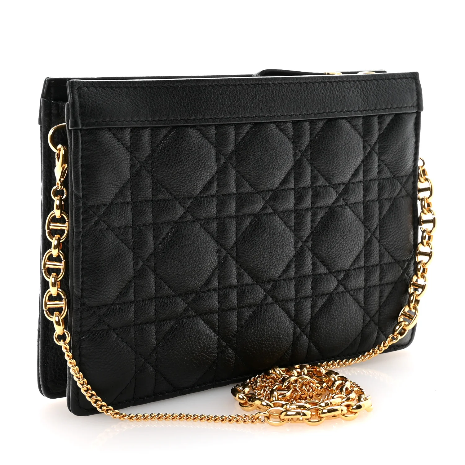 Calfskin Cannage Caro Zipped Pouch With Chain Black - Image 3