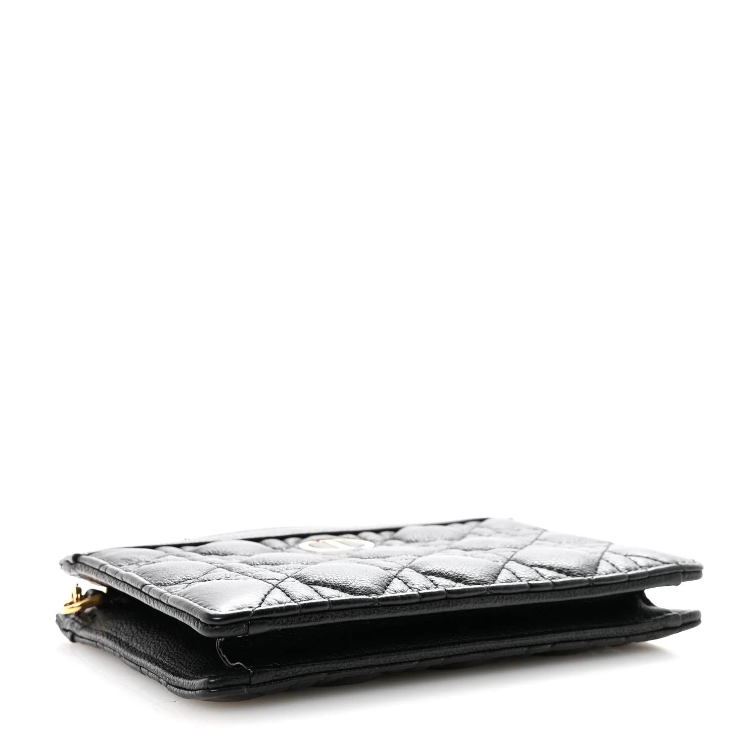 Calfskin Cannage Caro Zipped Pouch With Chain Black - Image 4