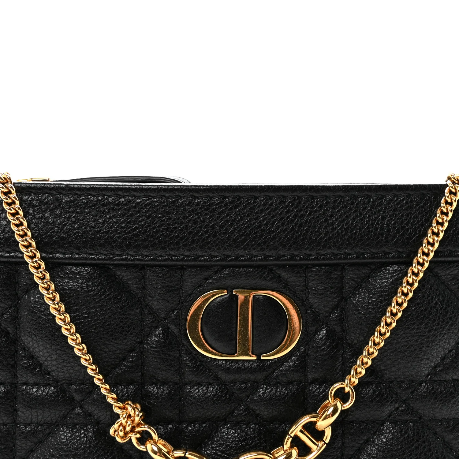 Calfskin Cannage Caro Zipped Pouch With Chain Black - Image 7