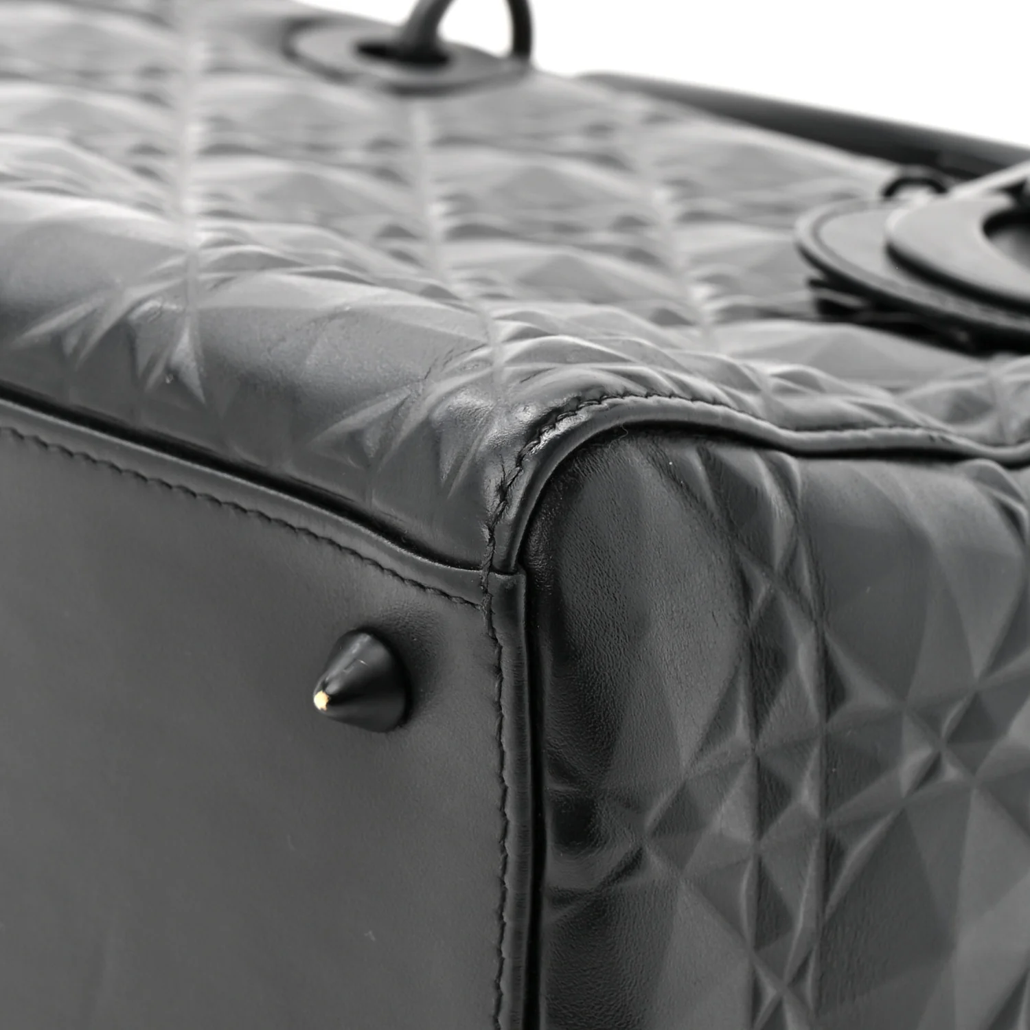 Calfskin Cannage Diamond Cannage Medium Lady Dior Black - Image 11