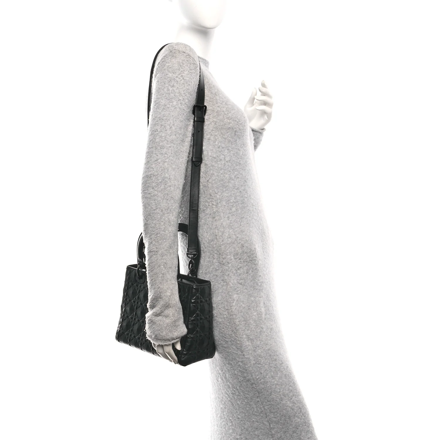 Calfskin Cannage Diamond Cannage Medium Lady Dior Black - Image 2