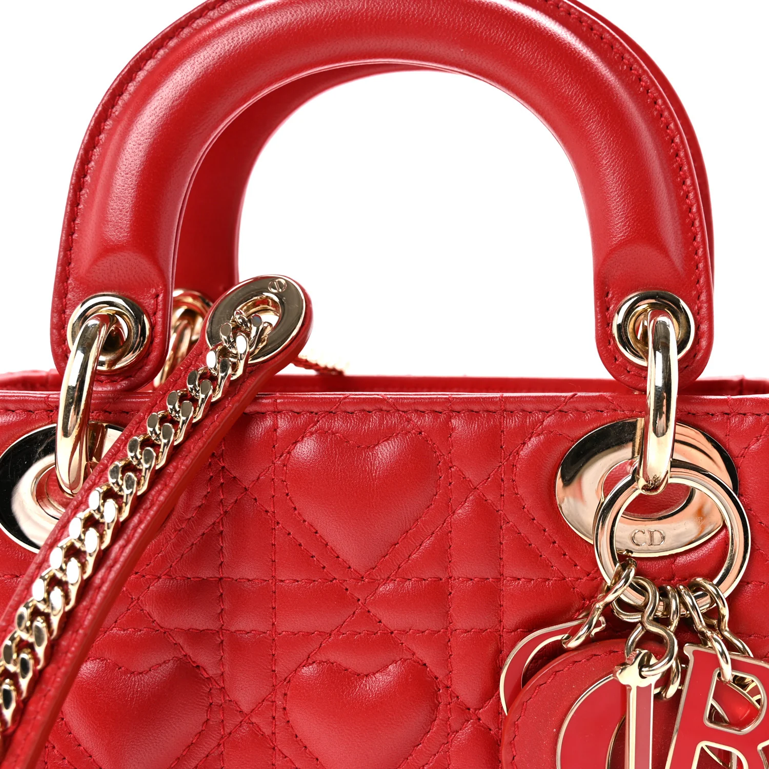 Calfskin Cannage Dioramour Mini Lady Dior Bag Bright Red - Image 7