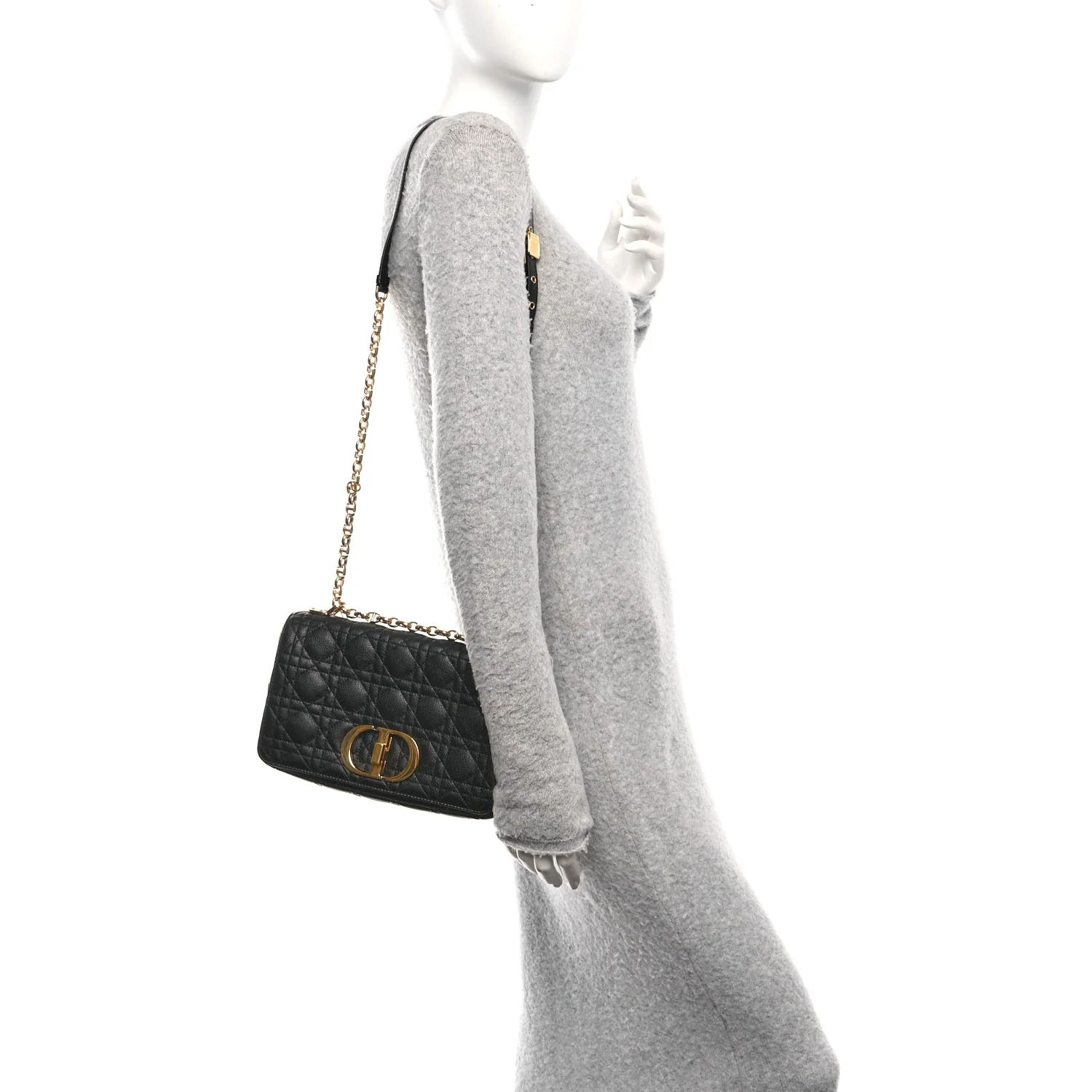Calfskin Cannage Medium Caro Bag Black - Image 2