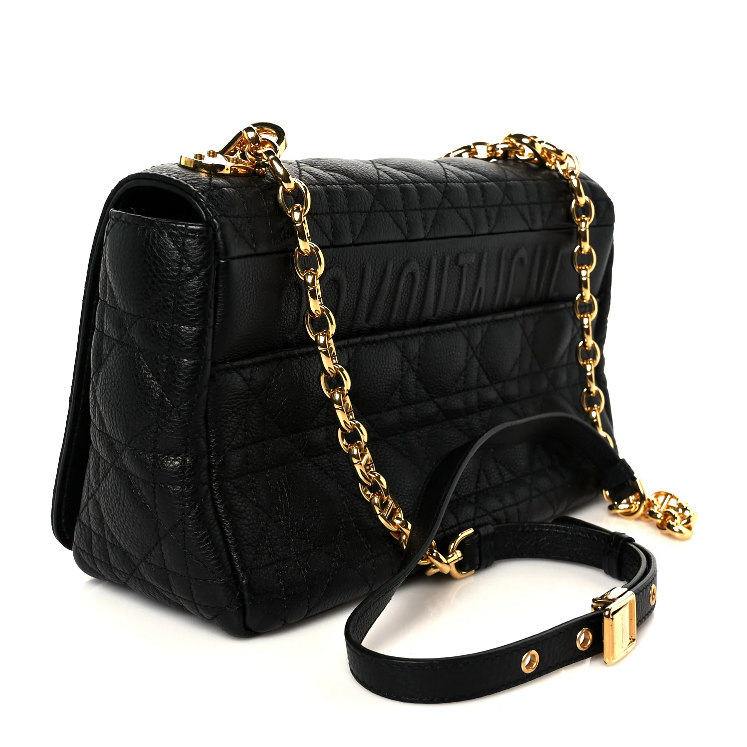 Calfskin Cannage Medium Caro Bag Black - Image 3