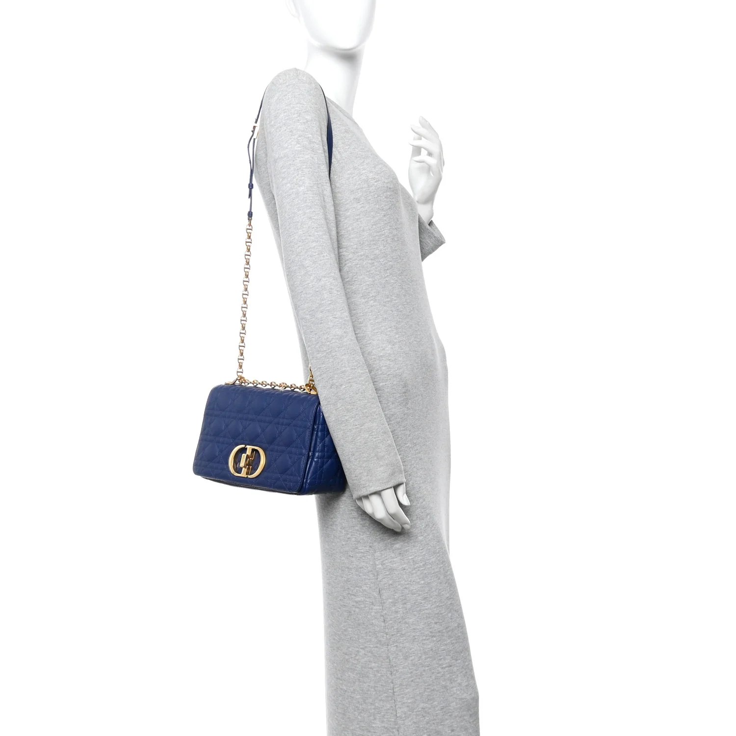 Calfskin Cannage Medium Caro Bag Royal Blue - Image 3