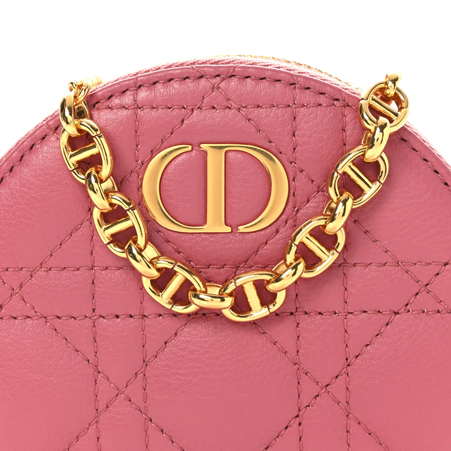 Calfskin Cannage Round Caro Pouch Pink Yarrow - Image 14