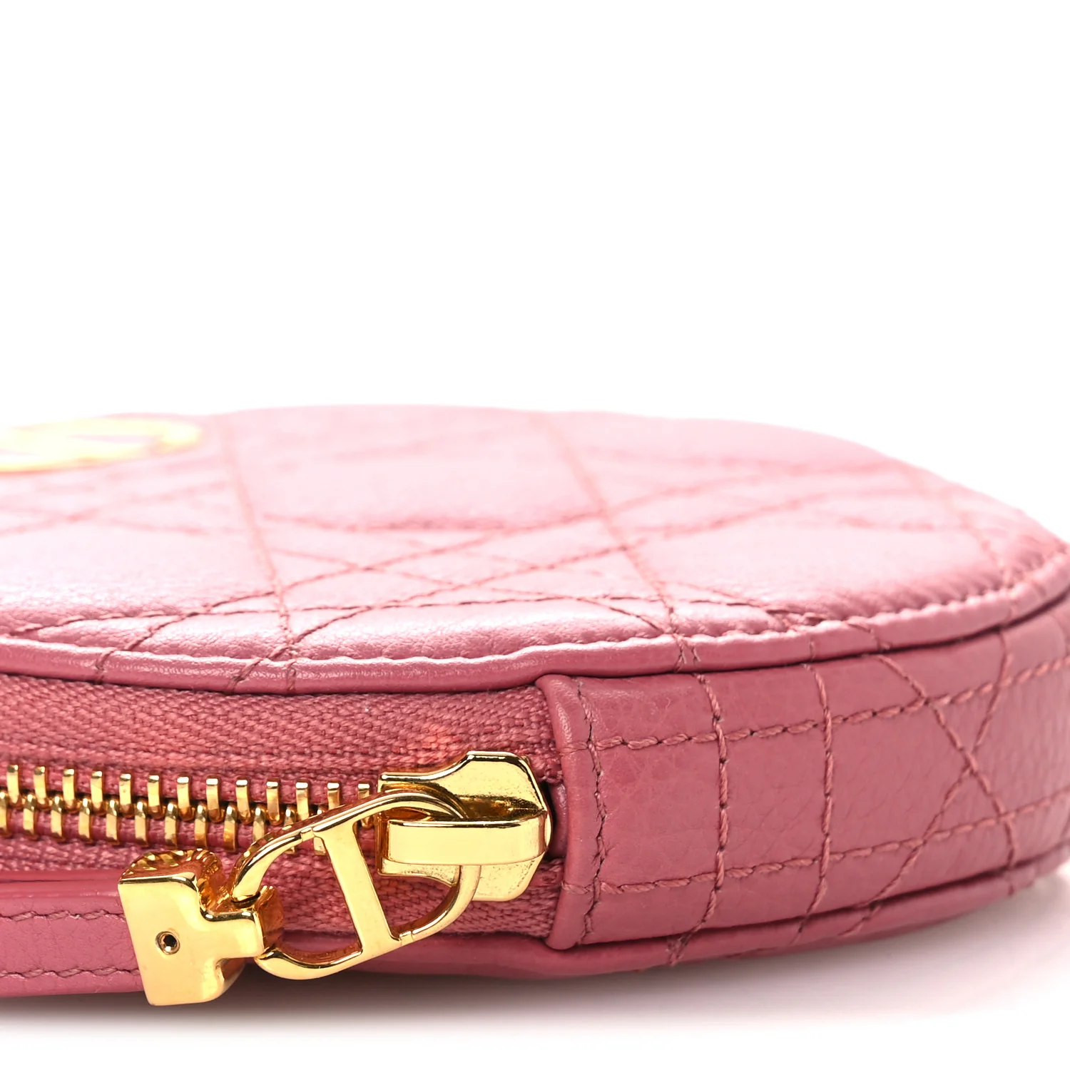 Calfskin Cannage Round Caro Pouch Pink Yarrow - Image 16
