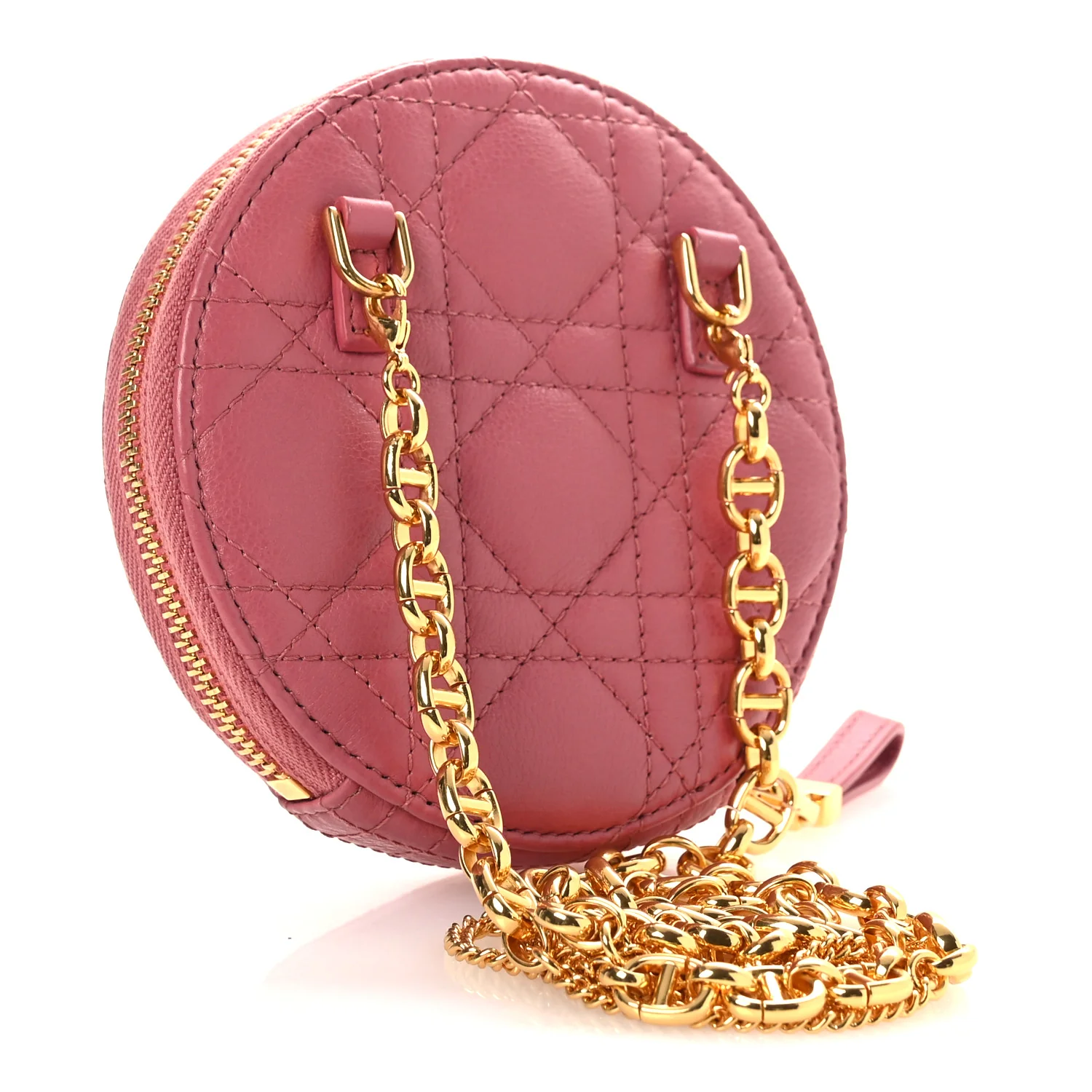 Calfskin Cannage Round Caro Pouch Pink Yarrow - Image 4