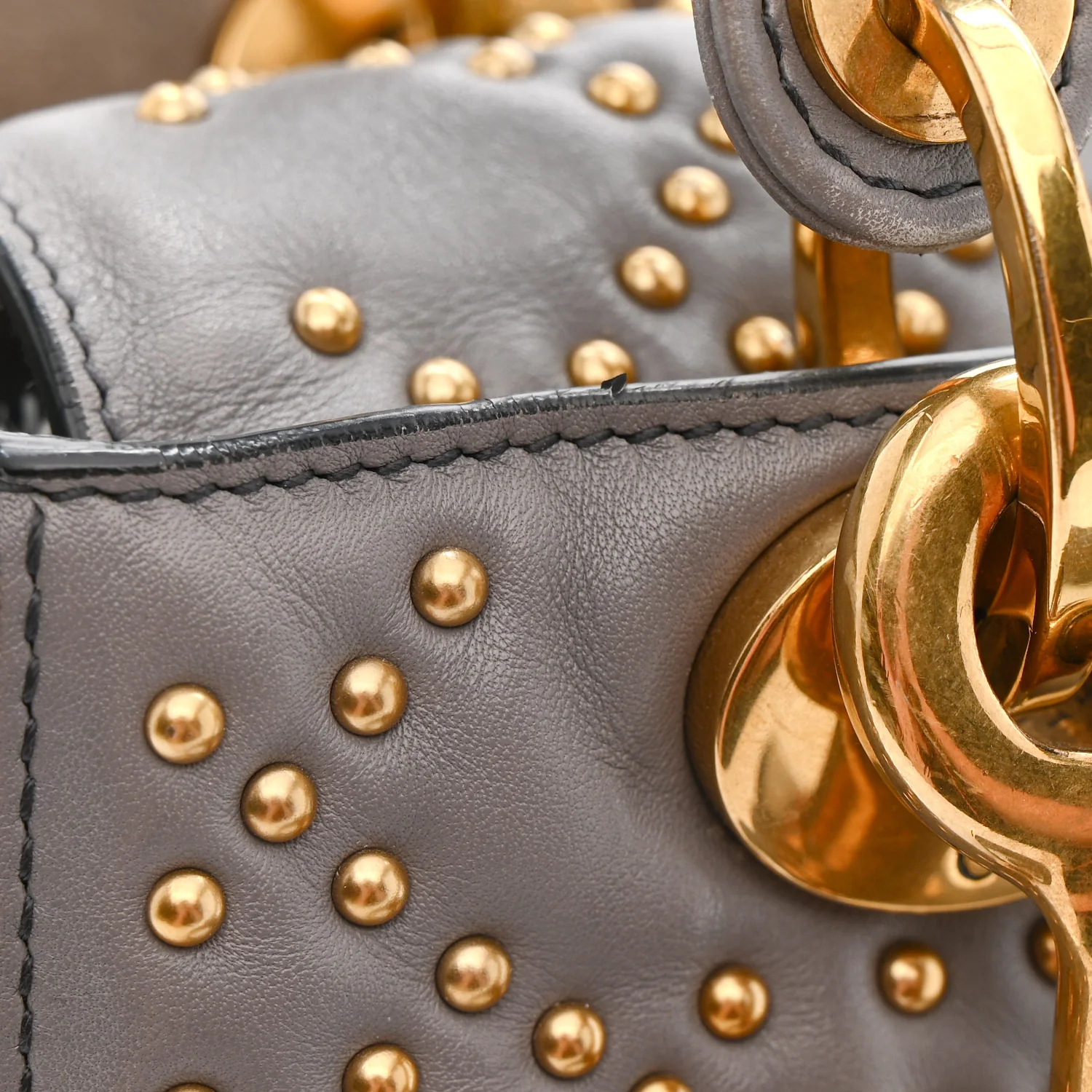 Calfskin Cannage Studded Medium Supple Lady Dior Grey - Image 11
