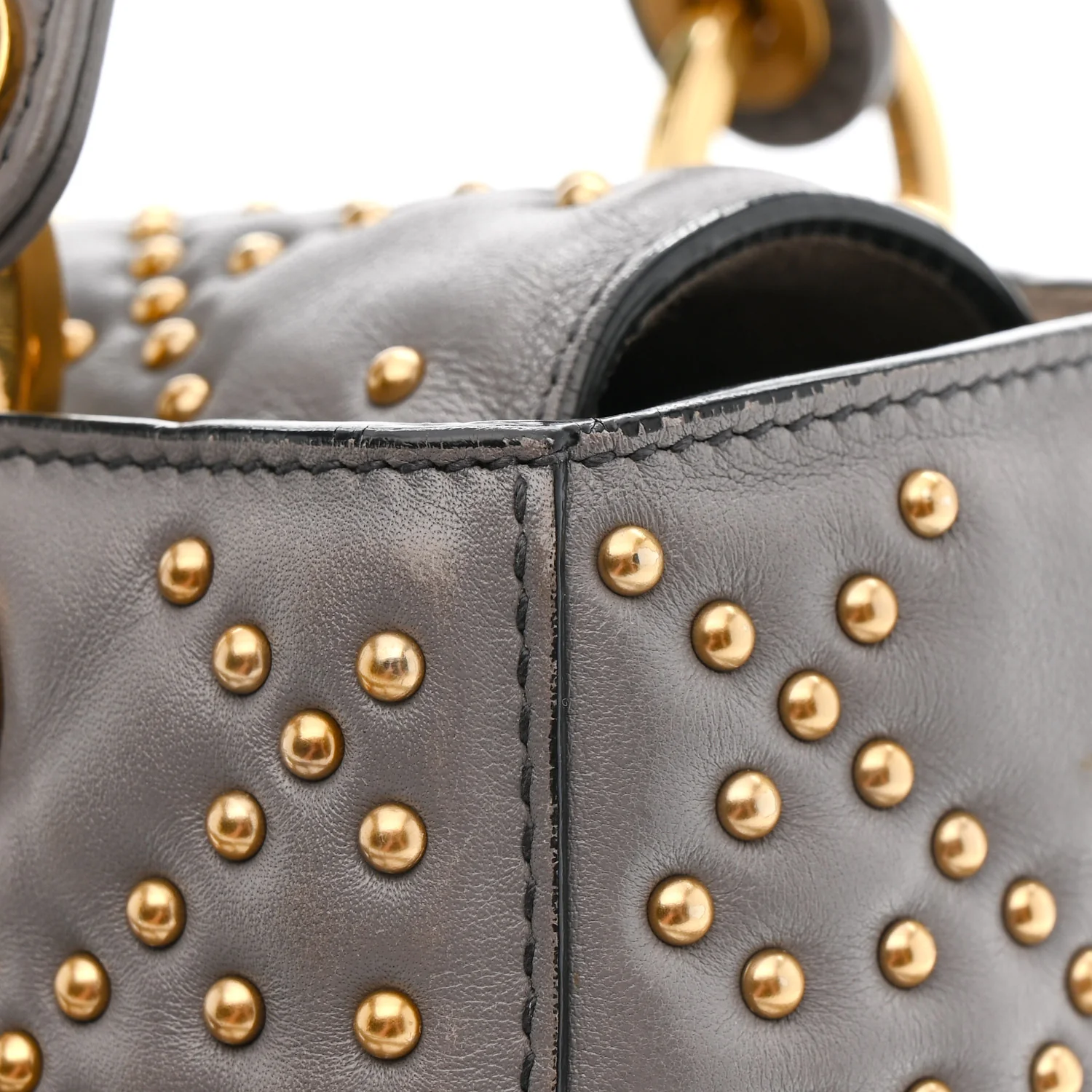 Calfskin Cannage Studded Medium Supple Lady Dior Grey - Image 12