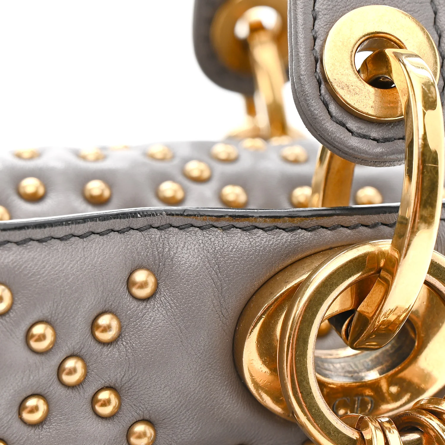 Calfskin Cannage Studded Medium Supple Lady Dior Grey - Image 14