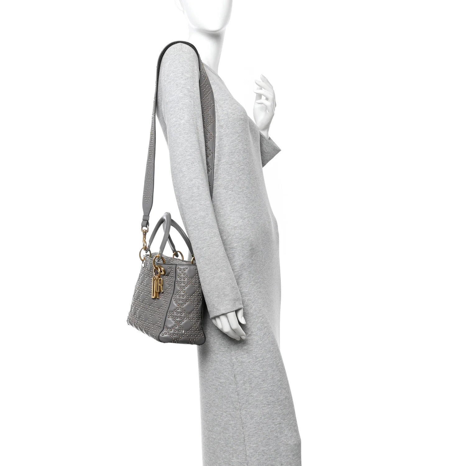 Calfskin Cannage Studded Medium Supple Lady Dior Grey - Image 2