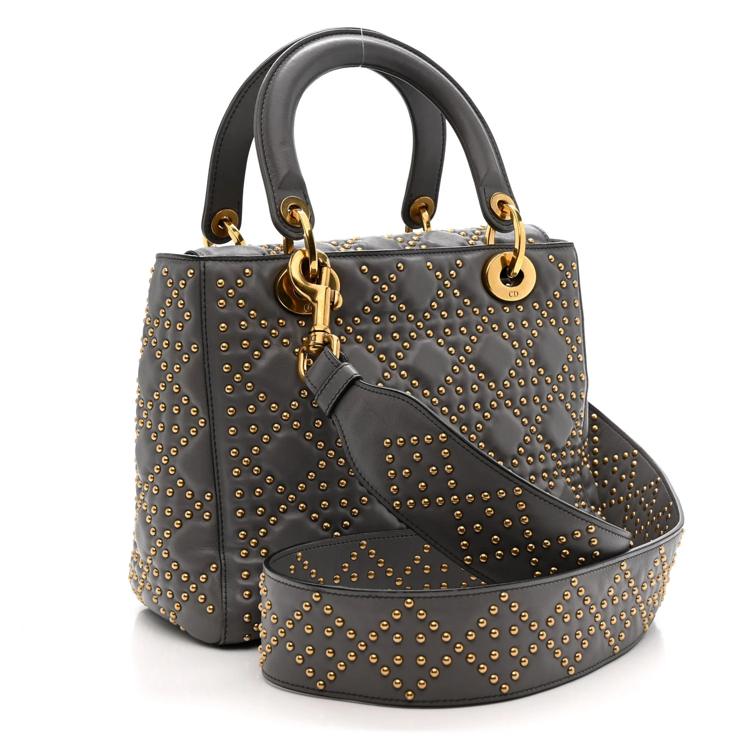 Calfskin Cannage Studded Medium Supple Lady Dior Grey - Image 3