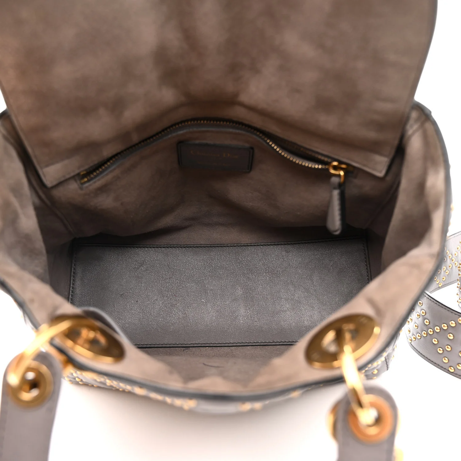 Calfskin Cannage Studded Medium Supple Lady Dior Grey - Image 5