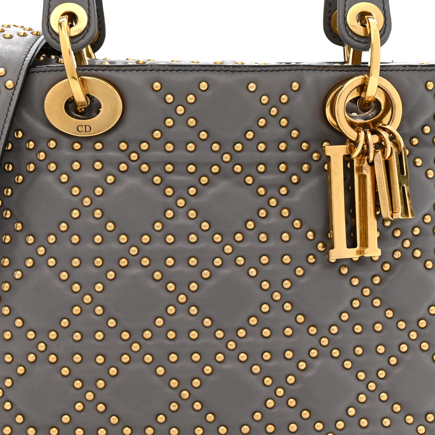 Calfskin Cannage Studded Medium Supple Lady Dior Grey - Image 8