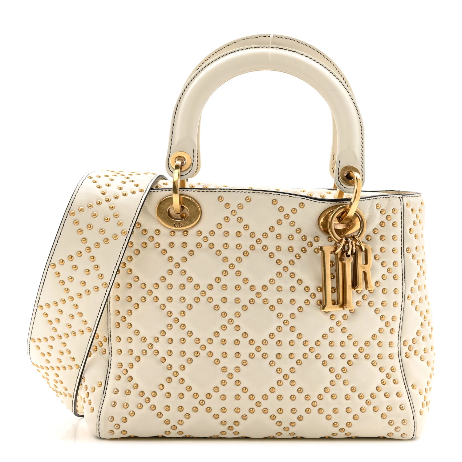 Calfskin Cannage Studded Supple Lady Dior White