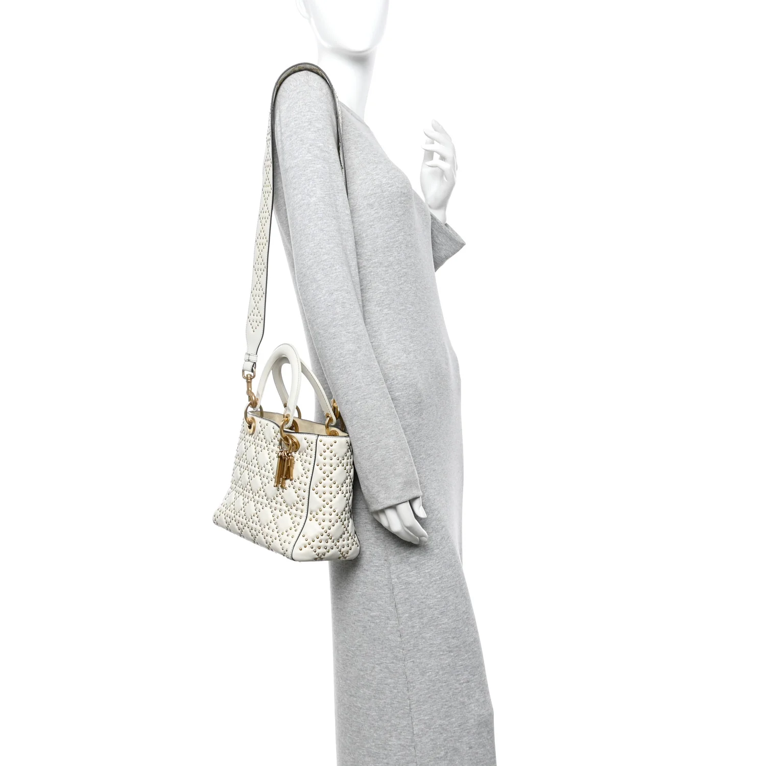 Calfskin Cannage Studded Supple Lady Dior White - Image 2