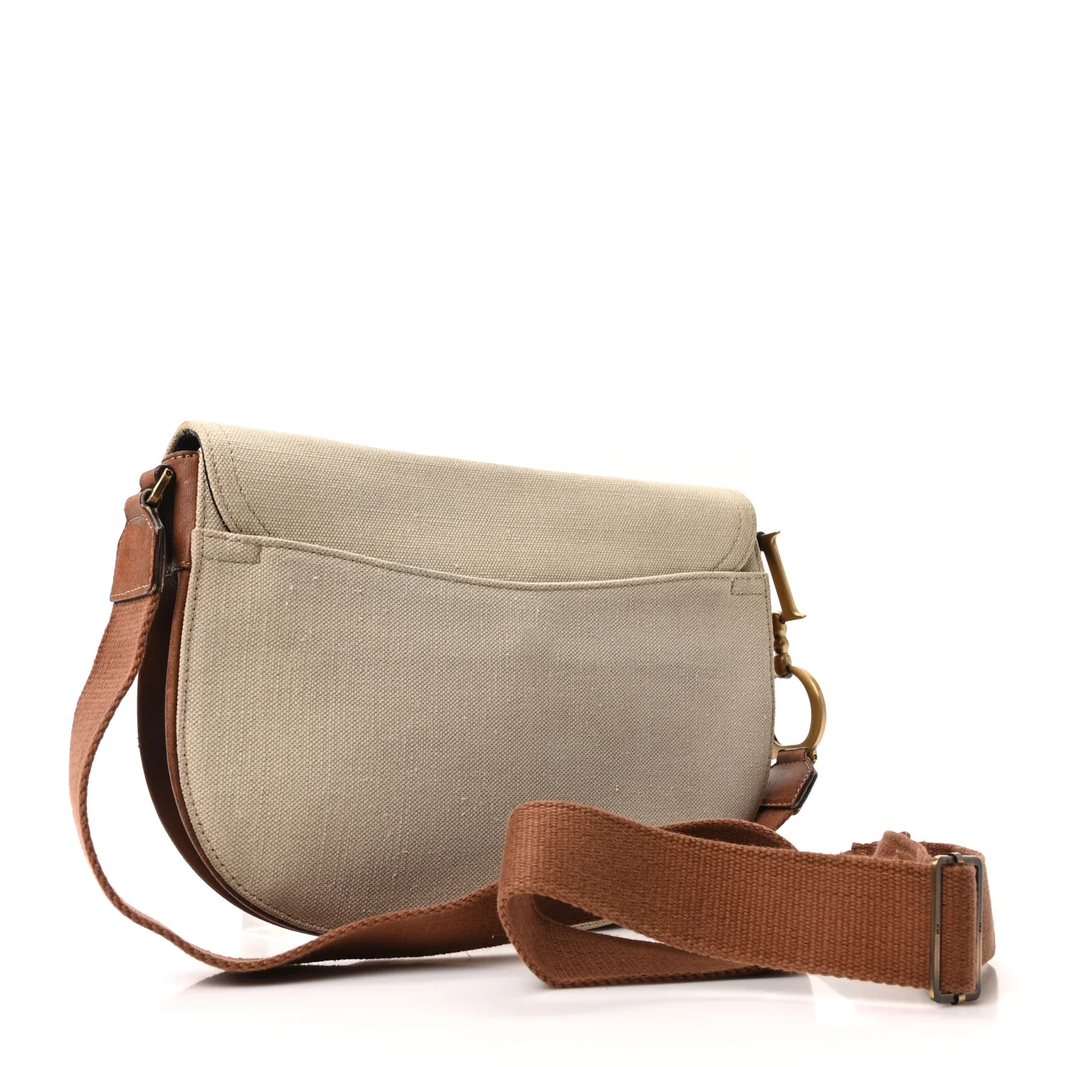 Calfskin Canvas Saddle Bag Beige - Image 3