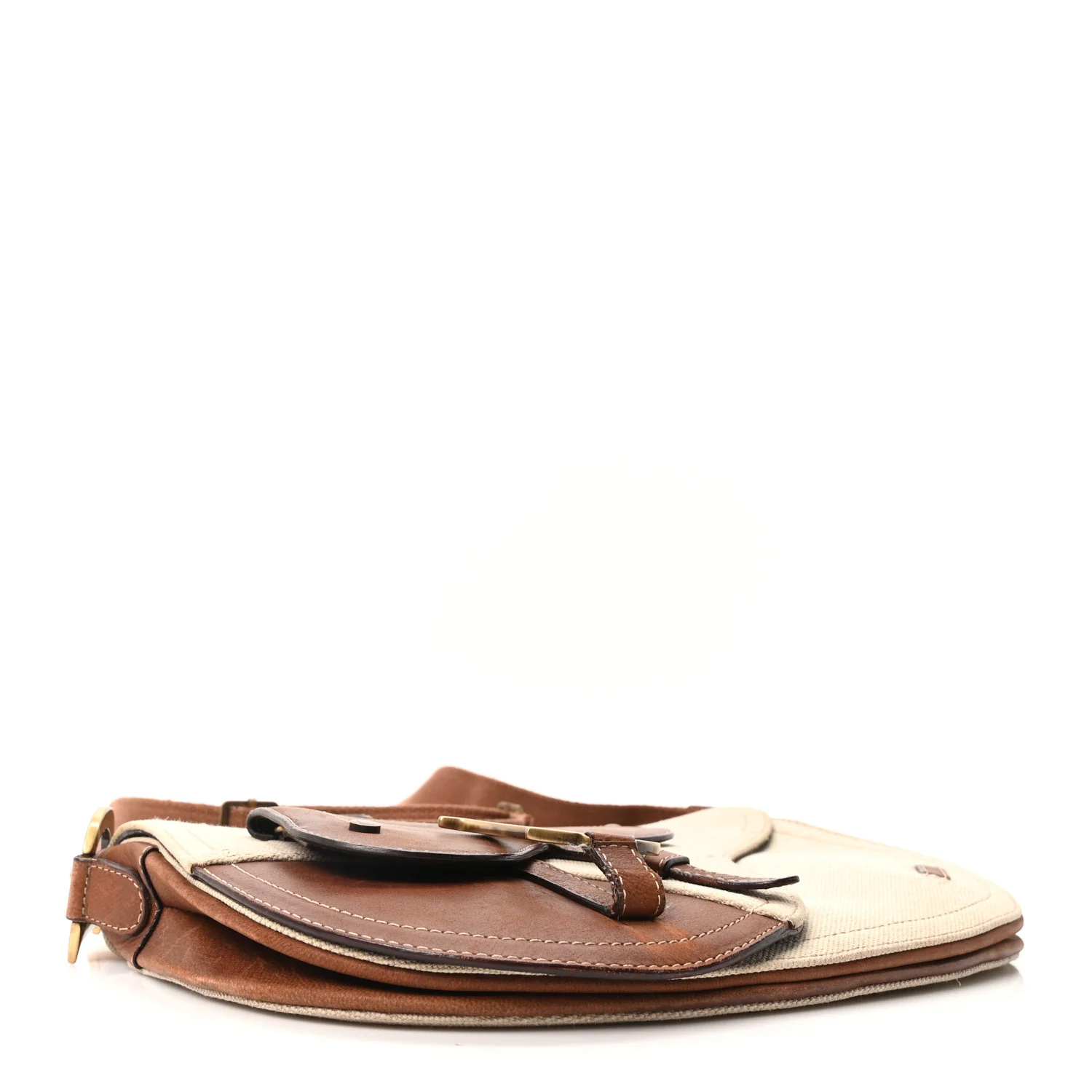 Calfskin Canvas Saddle Bag Beige - Image 4