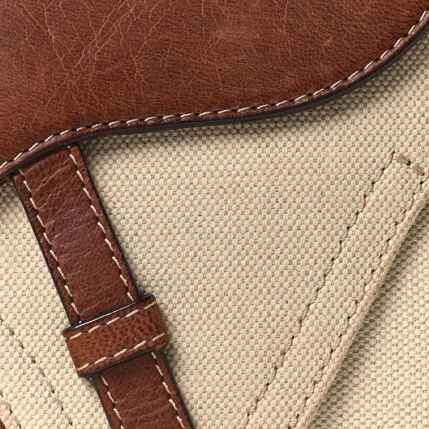 Calfskin Canvas Saddle Bag Beige - Image 8
