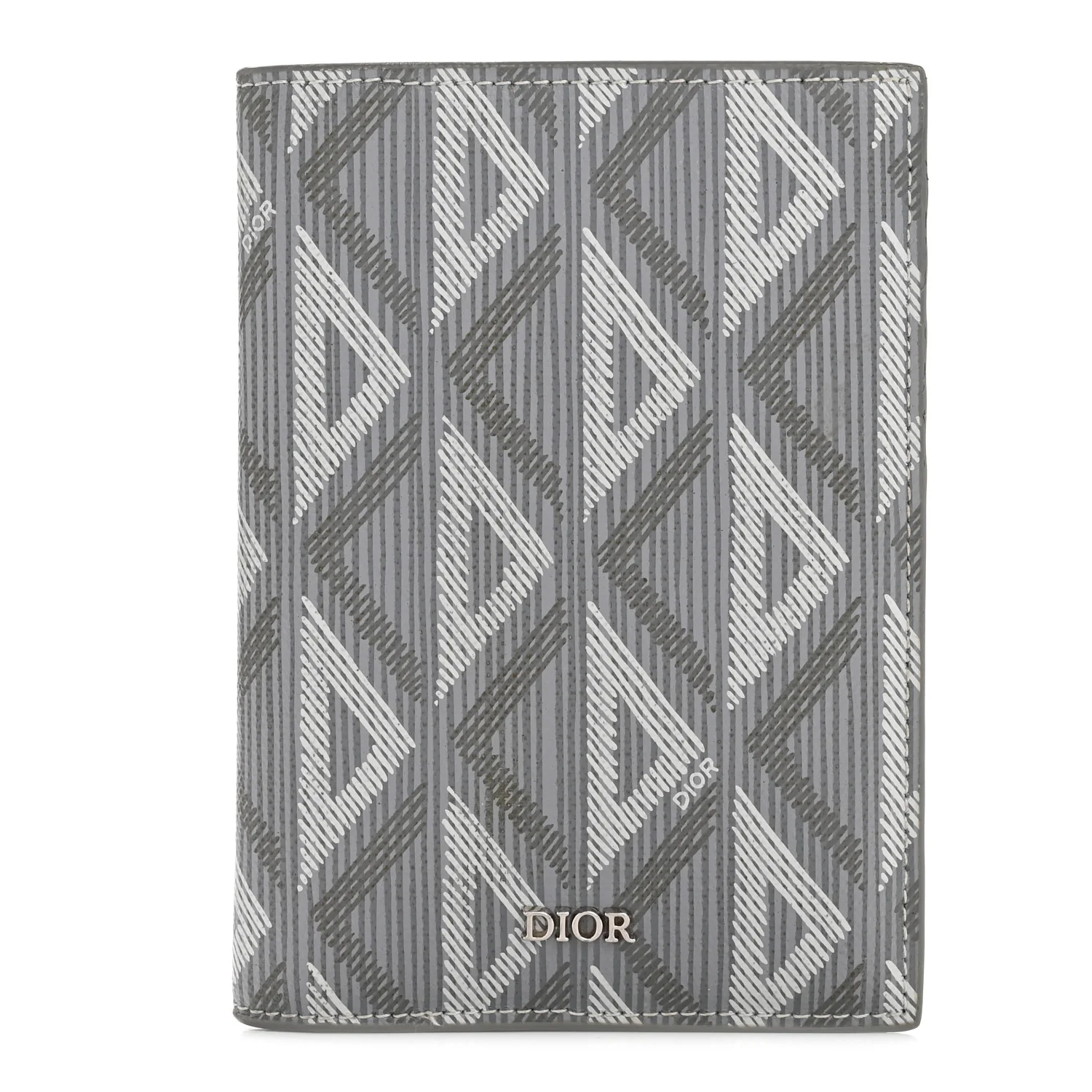 Calfskin CD Diamond Canvas Passport Holder Grey