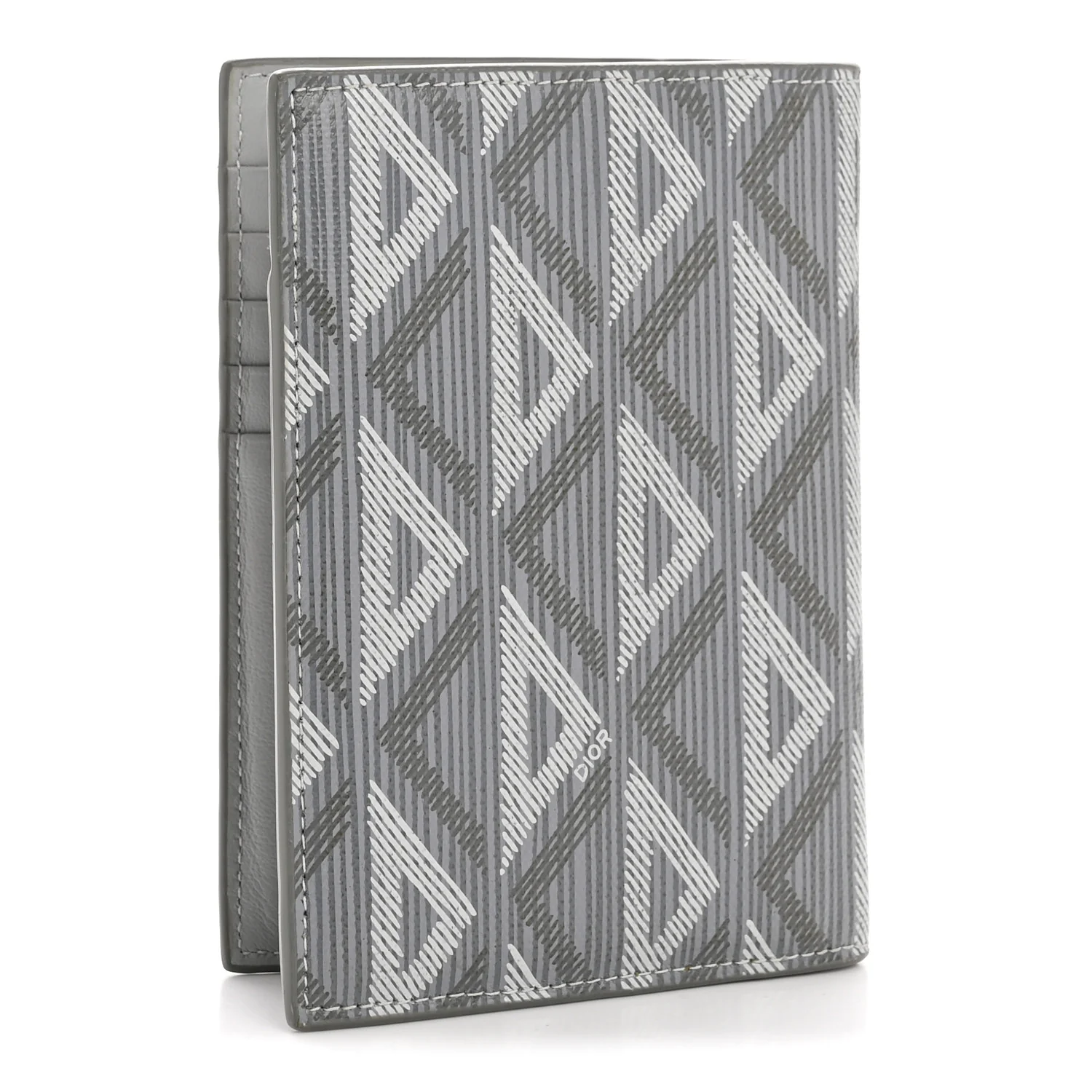 Calfskin CD Diamond Canvas Passport Holder Grey - Image 3