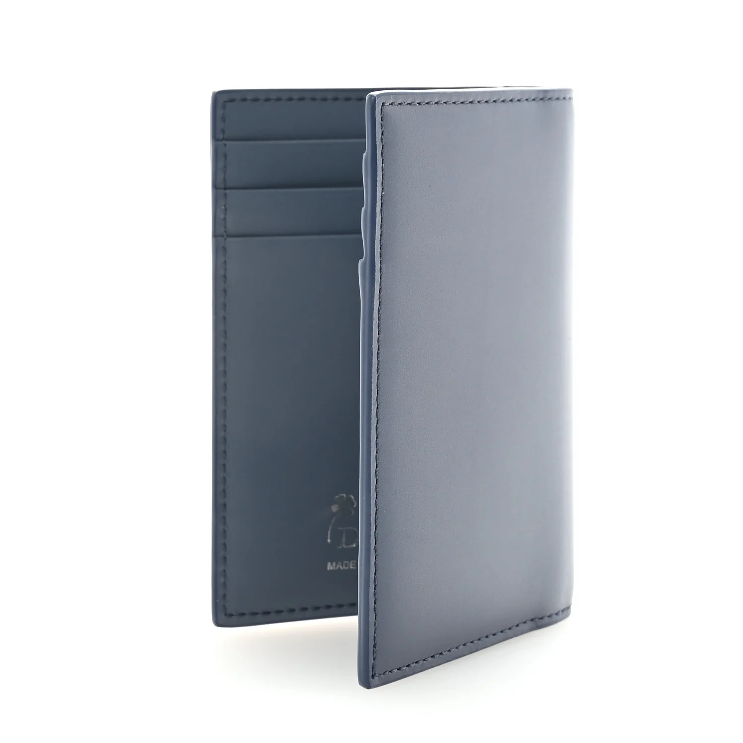 Calfskin Cover Bi-Fold Card Holder Blue White - Image 3