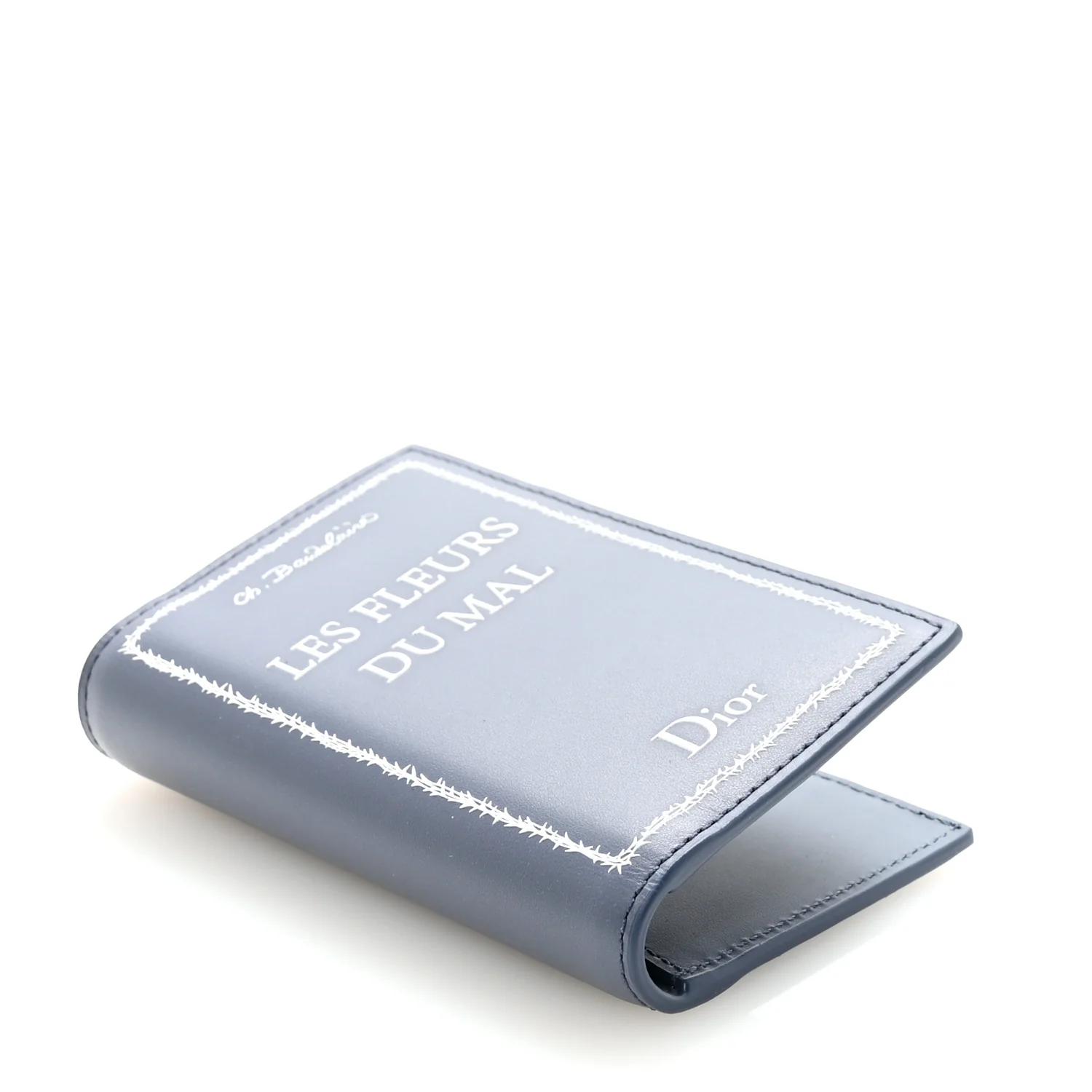 Calfskin Cover Bi-Fold Card Holder Blue White - Image 4