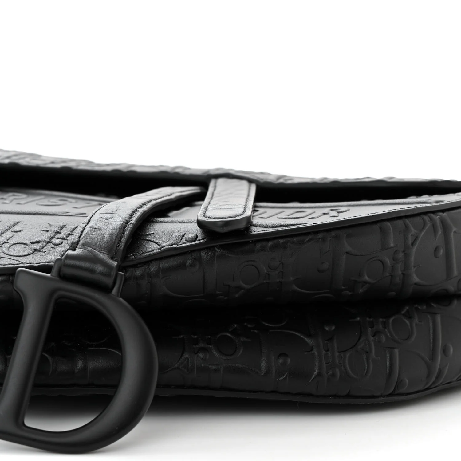 Calfskin Embossed Oblique Saddle Bag Black - Image 10