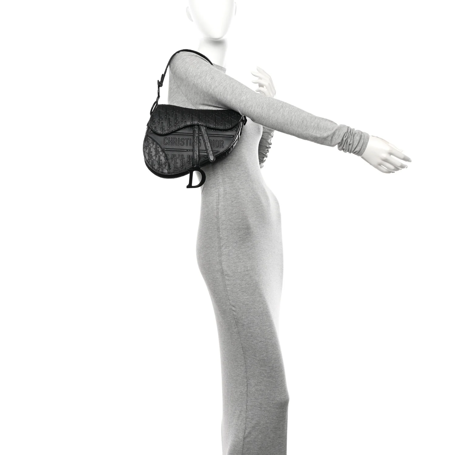 Calfskin Embossed Oblique Saddle Bag Black - Image 2