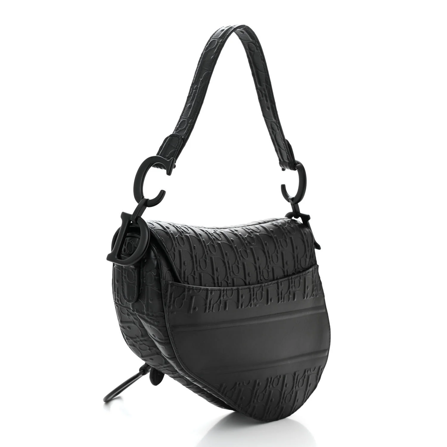 Calfskin Embossed Oblique Saddle Bag Black - Image 3