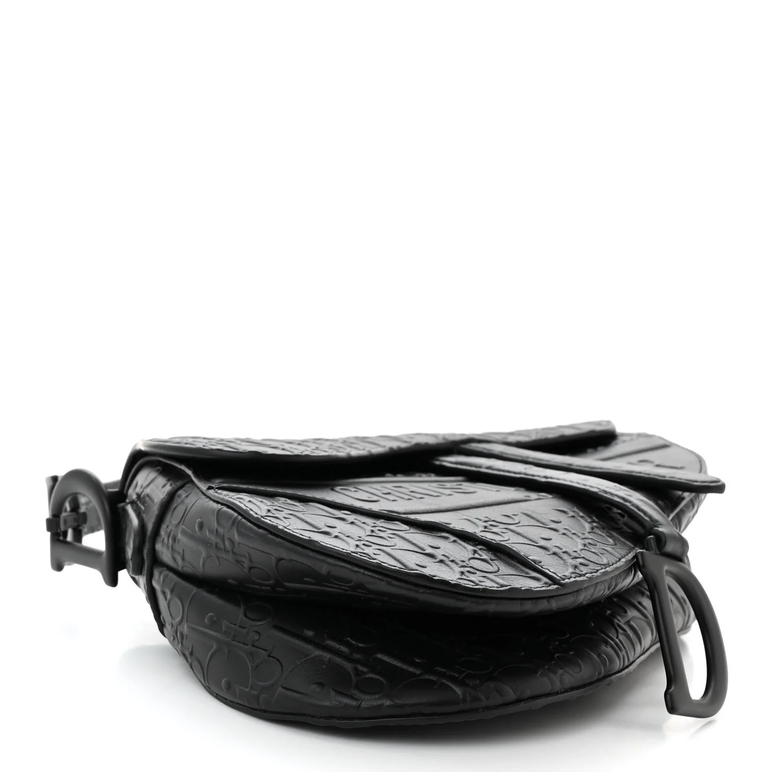 Calfskin Embossed Oblique Saddle Bag Black - Image 4