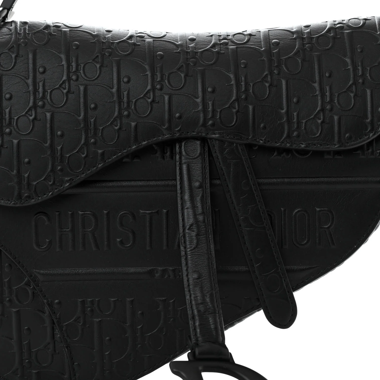 Calfskin Embossed Oblique Saddle Bag Black - Image 8