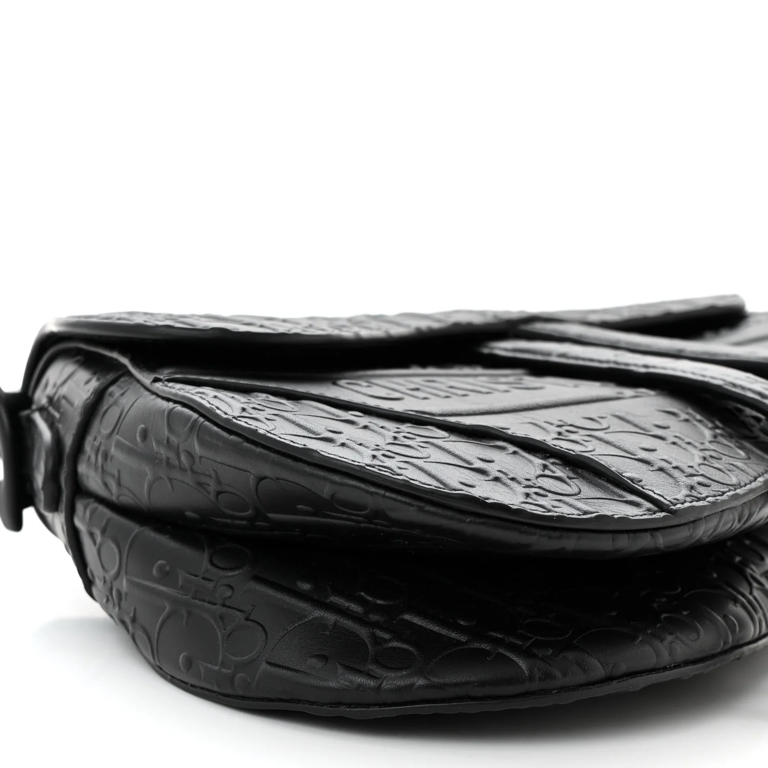 Calfskin Embossed Oblique Saddle Bag Black - Image 9