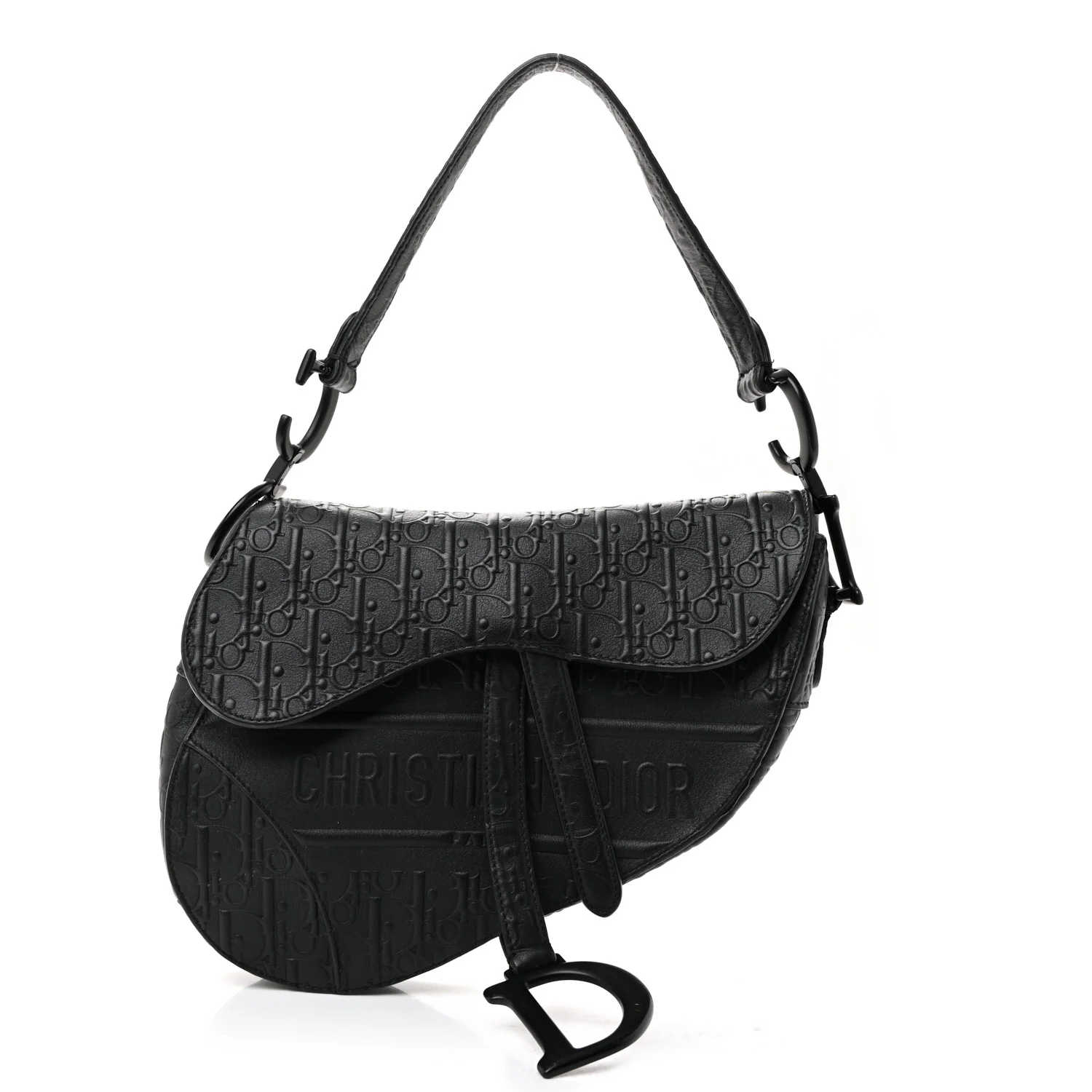 Calfskin Embossed Oblique Saddle Bag Black