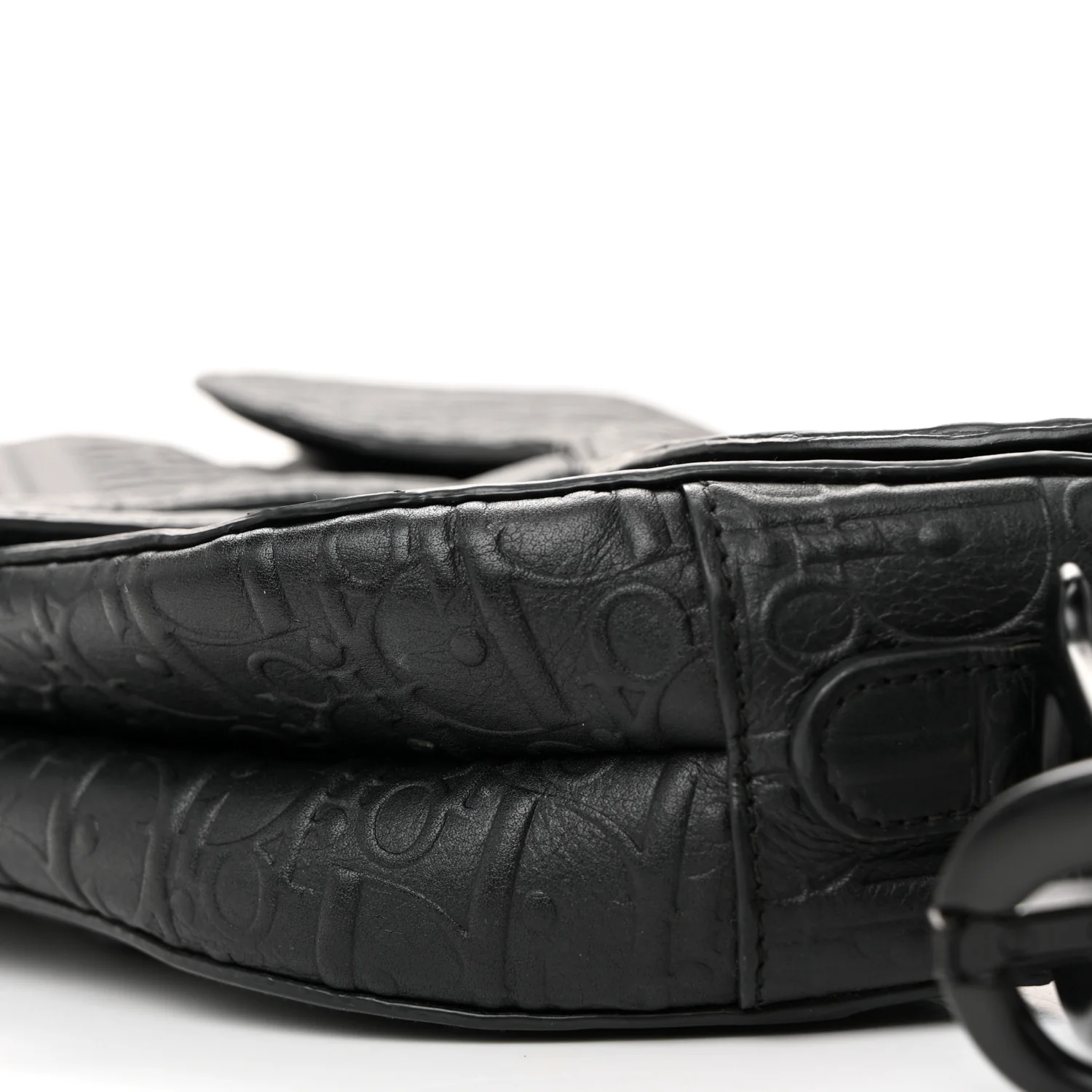 Calfskin Embossed Oblique Saddle Bag Black - Image 10