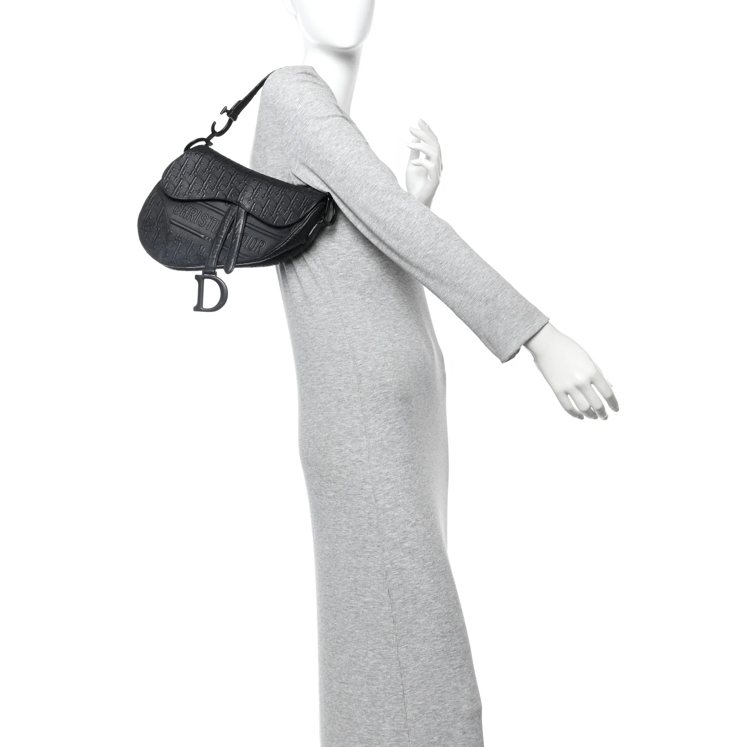 Calfskin Embossed Oblique Saddle Bag Black - Image 2