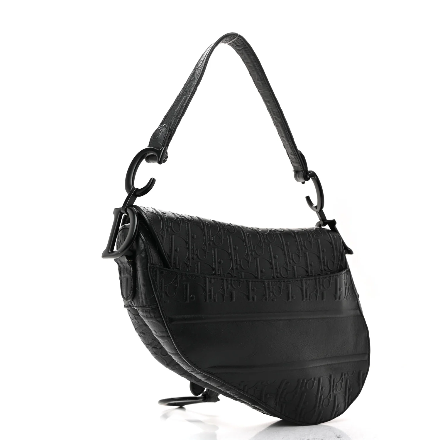 Calfskin Embossed Oblique Saddle Bag Black - Image 3