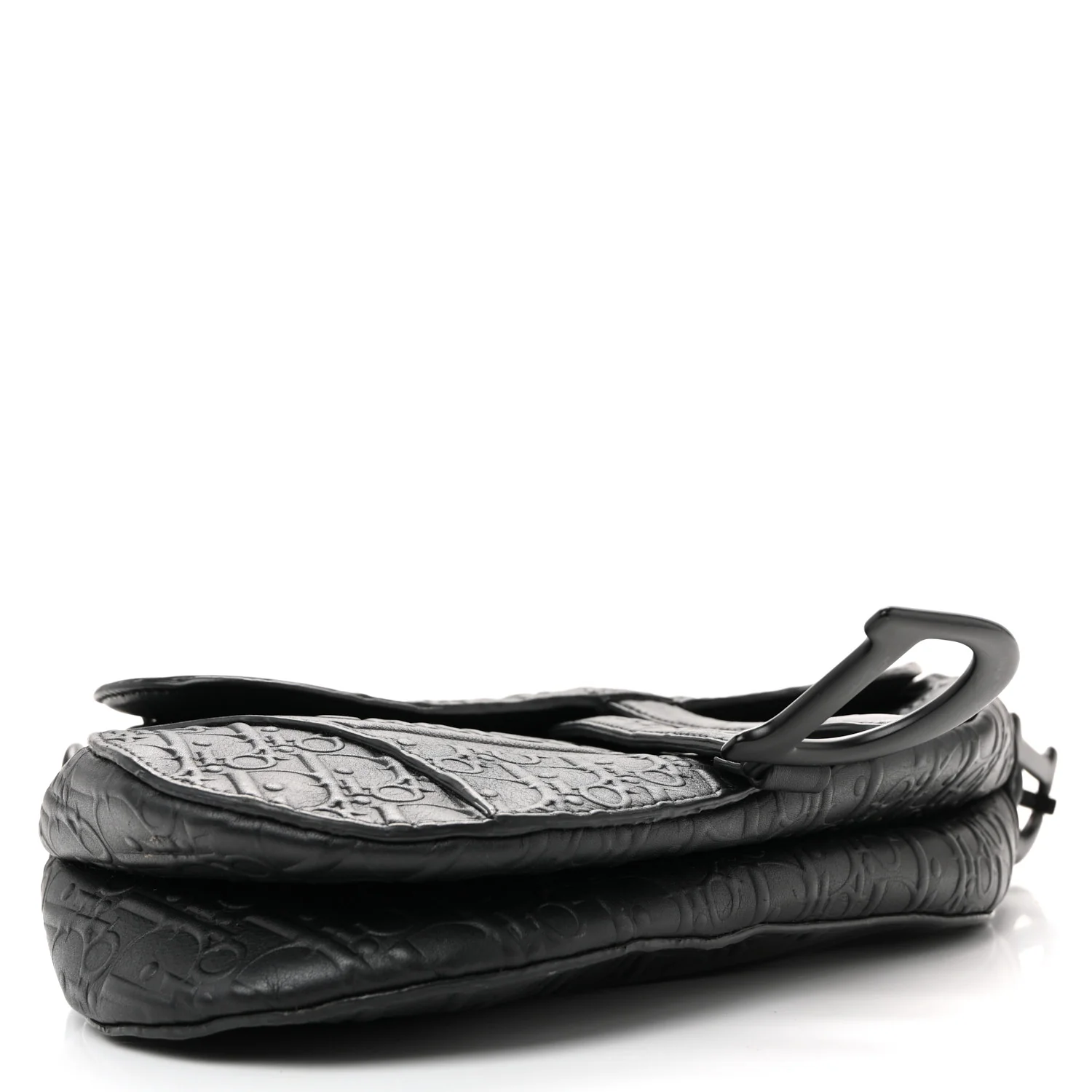 Calfskin Embossed Oblique Saddle Bag Black - Image 4
